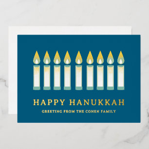 Happy Hanukkah Simple Elegant Candle Greeting Foil Holiday Card