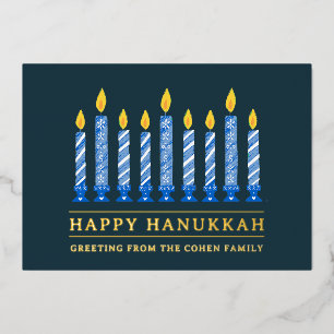 Happy Hanukkah   Simple Elegant Candle Greeting  Foil Holiday Card