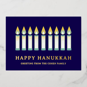Happy Hanukkah   Simple Elegant Candle Greeting  Foil Holiday Card