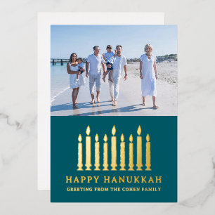 Happy Hanukkah Simple Elegant Candle Greeting Foil Holiday Card