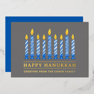 Happy Hanukkah Simple Elegant Candle Greeting Foil Holiday Card