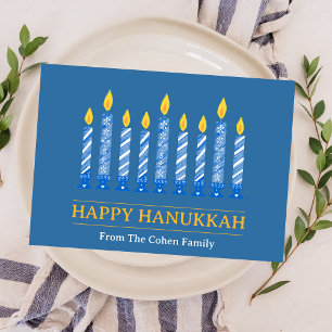 Happy Hanukkah   Simple Elegant Candle Greeting  Holiday Card