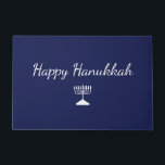 Happy Hanukkah Simple Hand Drawn Menorah Blue Doormat<br><div class="desc">Happy Hanukkah blue doormat,  with a hand drawn and script design. With customisable typography lettering,  you can add your own text. A fun holiday outdoor home decor item with a seasonal touch.</div>