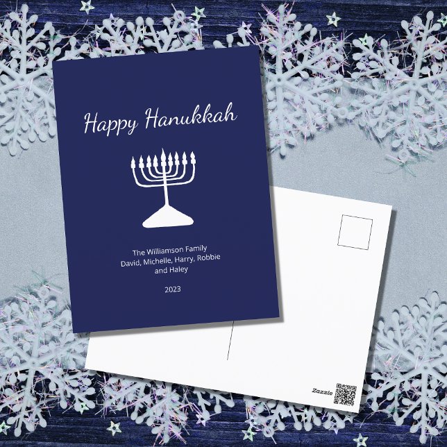 Happy Hanukkah Simple Menorah Blue  Holiday Postcard (Creator Uploaded)