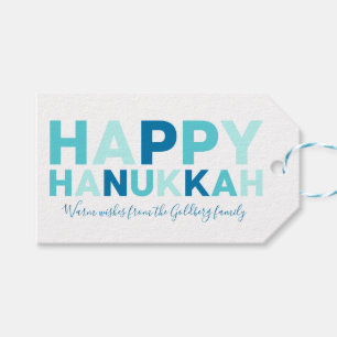 Happy Hanukkah Simple Modern Blue and Teal Gift Tags