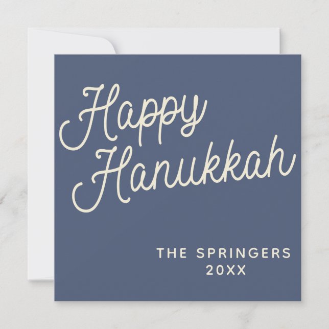 Happy Hanukkah | Simple Retro Typography in Blue Holiday Card (Front)