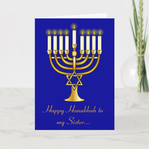 Happy Hanukkah Sister with Menorah Holiday Card