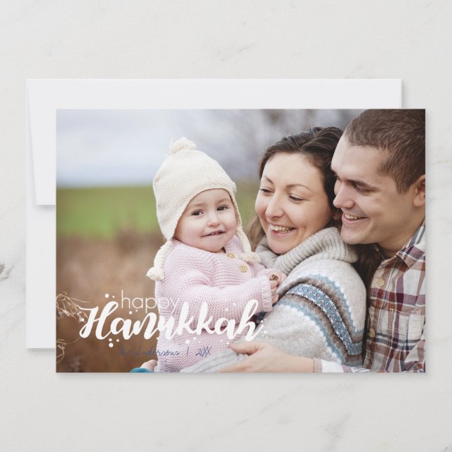 Happy Hanukkah Snow Bubbles Holiday Photo Card (Front)