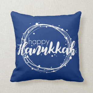 Happy Hanukkah Snow Bubbles Holiday Throw Pillow