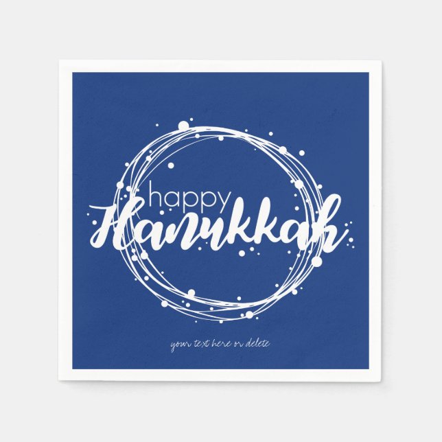 Happy Hanukkah Snow Bubbles Wreath Holiday Napkin (Front)