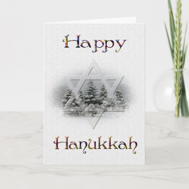 Happy Hanukkah-Snow Covered Trees Holiday Card (Front)
