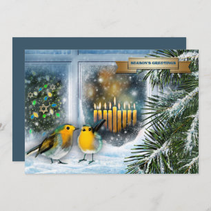 Happy Hanukkah. Snow Scene with Menorah Card