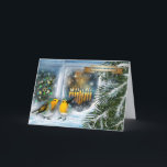 Happy Hanukkah. Snow Window Scene with Menorah Holiday Card<br><div class="desc">Happy Hanukkah. Season's Greetings. Snow Window Scene with Menorah and Birds Painting customisable Greeting Cards. Matching cards and gifts available in the Jewish Holidays / Hanukkah Category of our store.</div>