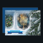 Happy Hanukkah. Snow Window Scene with Menorah Holiday Card<br><div class="desc">Happy Hanukkah. Snow Window Scene with Menorah Painting Hanukkah Flat Greeting Cards. Matching cards and gifts available in the Jewish Holidays / Hanukkah Category of our store.</div>