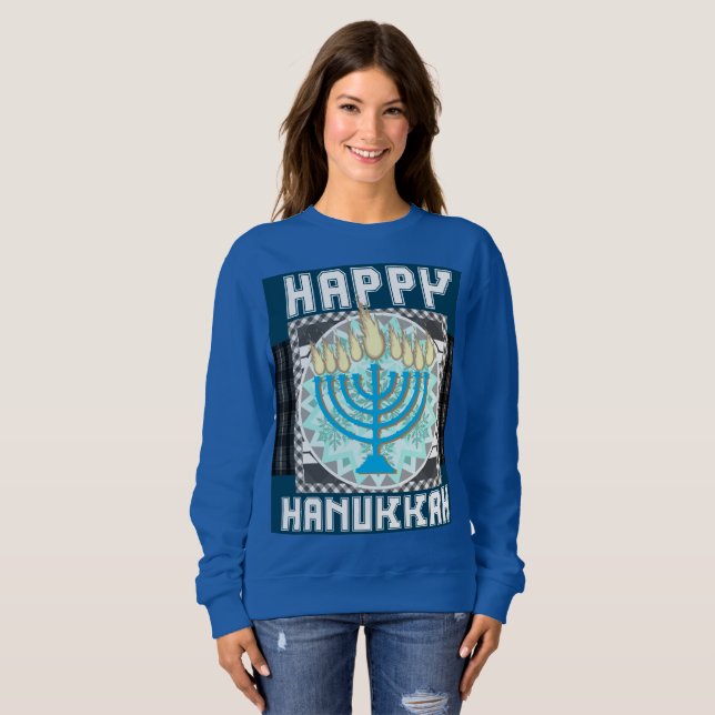 Happy Hanukkah Snowy Menorah Sweater (Front Full)