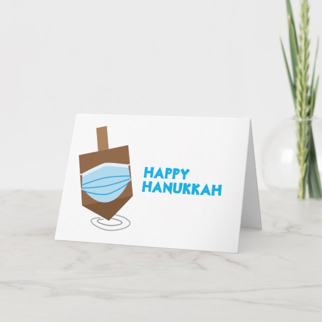Happy Hanukkah - Spinning top with face mask Card (Front)
