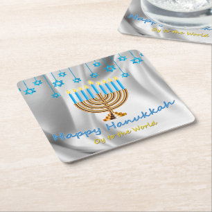 Happy Hanukkah Square Paper Coaster