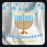 Happy Hanukkah Square Sticker<br><div class="desc">Oy to the World</div>