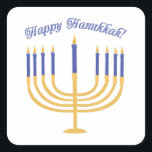 Happy Hanukkah! Square Sticker<br><div class="desc">Celebrate Hanukkah with a beautiful lite menorah.</div>