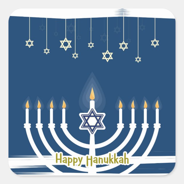 Happy Hanukkah Square Sticker (Front)