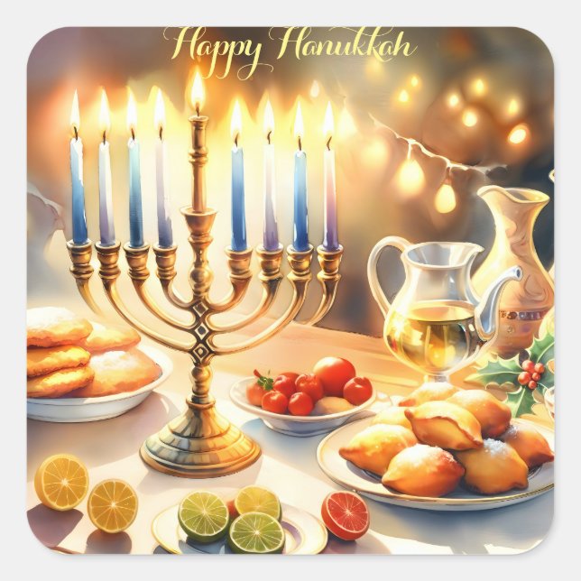 Happy Hanukkah Square Sticker (Front)