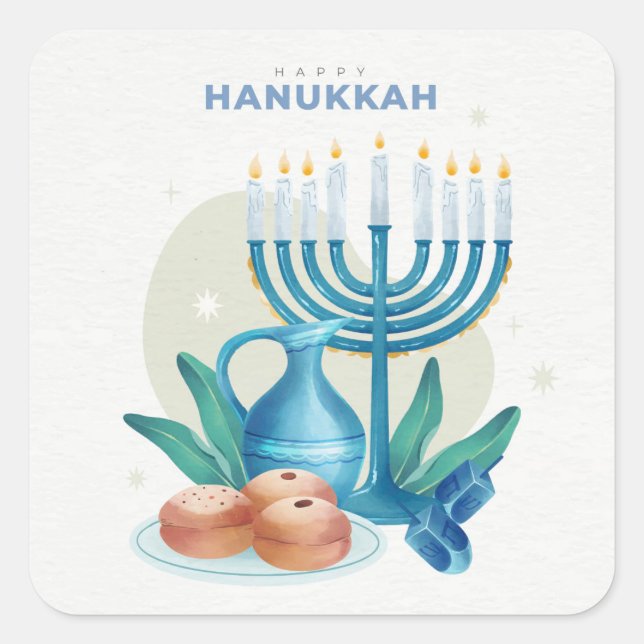 Happy Hanukkah Square Sticker (Front)