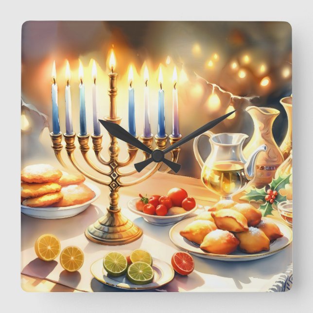 Happy Hanukkah Square Wall Clock (Front)