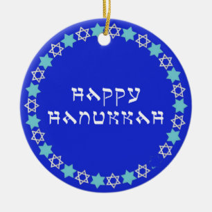 Happy Hanukkah Star Circle Ceramic Ornament