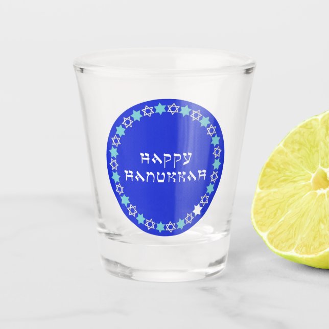 Happy Hanukkah Star Circle Shot Glass (Front)