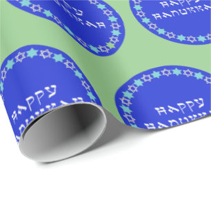 Happy Hanukkah Star Circle Wrapping Paper