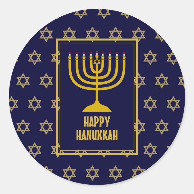 HAPPY HANUKKAH Star David BLUE Classic Round Sticker (Front)