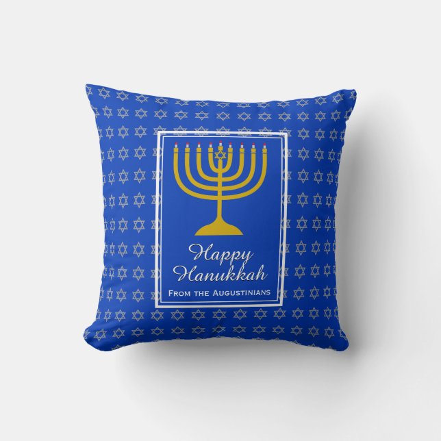 HAPPY HANUKKAH Star David Personalised Lt Blue Cushion (Front)