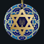 Happy Hanukkah! Star of David and Menorah Design Ceramic Ornament<br><div class="desc">Happy Hanukkah | Happy Chanukah. Star of David and Menorah Design Hanukkah Gift Ceramic Ornaments with personalised text and year. Matching cards,  postage stamp,  envelopes and other products available in the Jewish Holidays / Hanukkah Category of our store.</div>