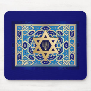 Happy Hanukkah! Star of David  and Menorah Design Mouse Pad