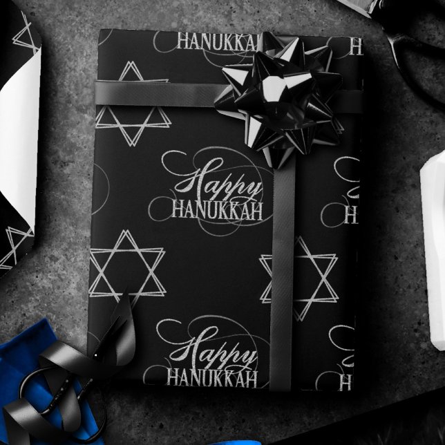 Happy Hanukkah Star of David Classic Silver White Wrapping Paper (Creator Uploaded)