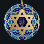 Happy Hanukkah.  Star of David Custom Year  Ceramic Ornament<br><div class="desc">Happy Hanukkah. Gold Foil Star of David and Menorah design Hanukkah Gift Ornaments with personalised year. Matching cards and gifts available in the Jewish Holidays / Hanukkah Category of our store.</div>