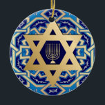 Happy Hanukkah.  Star of David Custom Year  Ceramic Ornament<br><div class="desc">Happy Hanukkah. Gold Foil Star of David and Menorah design Hanukkah Gift Ornaments with personalised year. Matching cards and gifts available in the Jewish Holidays / Hanukkah Category of our store.</div>