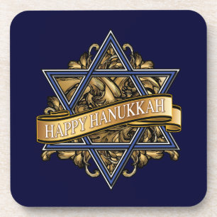 Happy Hanukkah Star of David Greeting Coaster