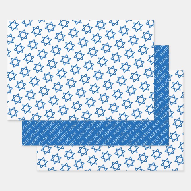 Happy Hanukkah Star of David Holiday Faith Wrapping Paper Sheet (Set)