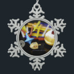 Happy Hanukkah Star of David menorah Dreidel Slipp Snowflake Pewter Christmas Ornament<br><div class="desc">Happy Hanukkah Star of David menorah Dreidel SlipperyJoe's Celebration Candles Jewish Hebrew Chanukah gifts decorations Judaism religion artistic</div>