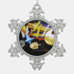 Happy Hanukkah Star of David menorah Dreidel Slipp Snowflake Pewter Christmas Ornament