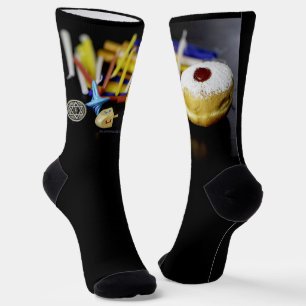 Happy Hanukkah Star of David menorah Dreidel Slipp Socks