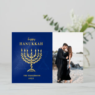 Happy Hanukkah Star of David Menorah Foil Holiday Card