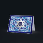 Happy Hanukkah. Star of David & Menorah  Holiday Card<br><div class="desc">Happy Hanukkah / Happy Chanukah. Silver Foil Star of David and Menorah design customisable Greeting Cards. Matching cards and gifts available in the Jewish Holidays / Hanukkah Category of our store.</div>