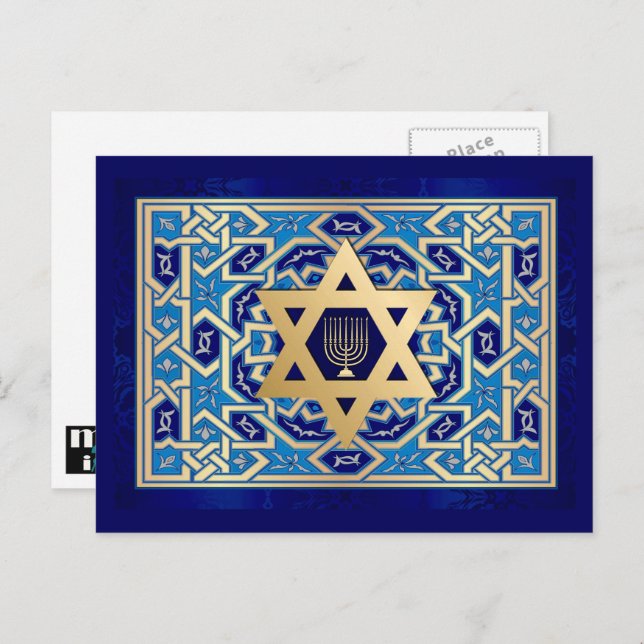 Happy Hanukkah. Star of David & Menorah  Holiday Postcard (Front/Back)