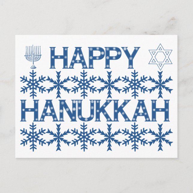 Happy Hanukkah Star of David Menorah Snowflakes Postcard (Front)