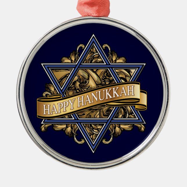  Happy Hanukkah Star of David Metal Ornament (Front)