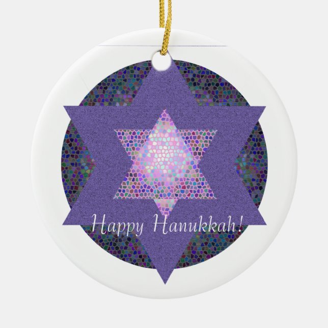 Happy Hanukkah! Star of David MultiColored Ceramic Ornament (Front)