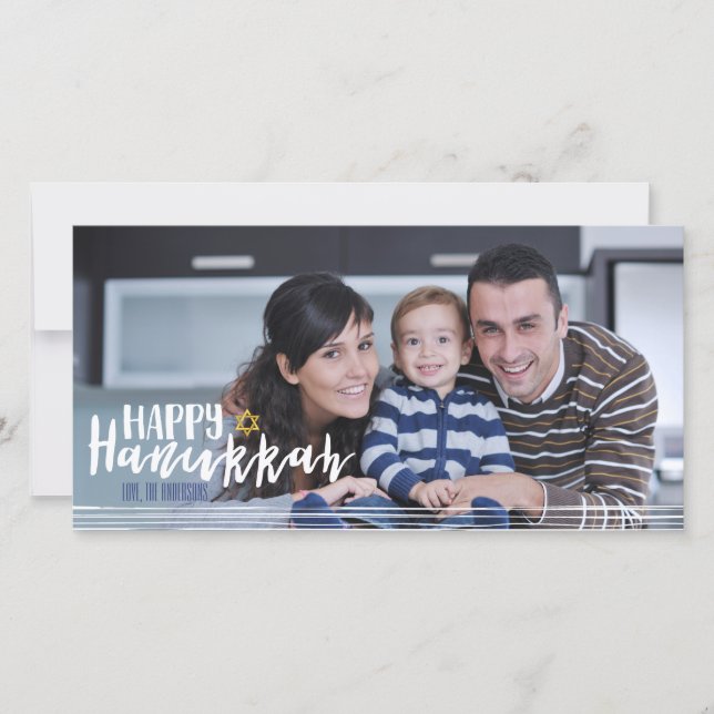 Happy Hanukkah Star of David Photo Card (Front)