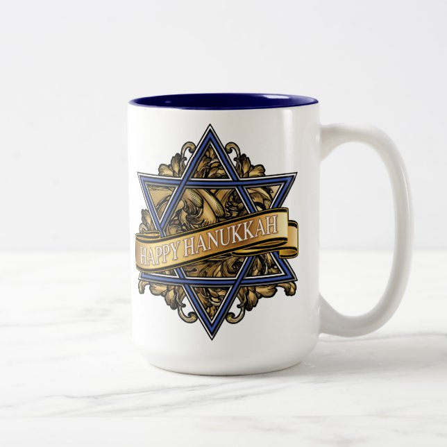 Happy Hanukkah Star of David Two-Tone Coffee Mug (Right)